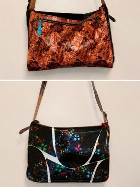 Ebarrito Italian Patchwork Leather Messenger Bag Crossbody Floral Art Unique